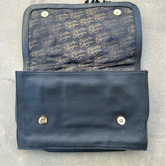 Christian Audigier Black Leather Clutch Handbag Purse - Picture 4 of 7